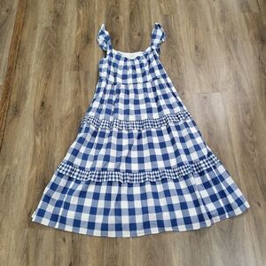 J Crew Flutter Eyelet Sleeve Tiered Gingham Midi Dress Large Farm Cottage